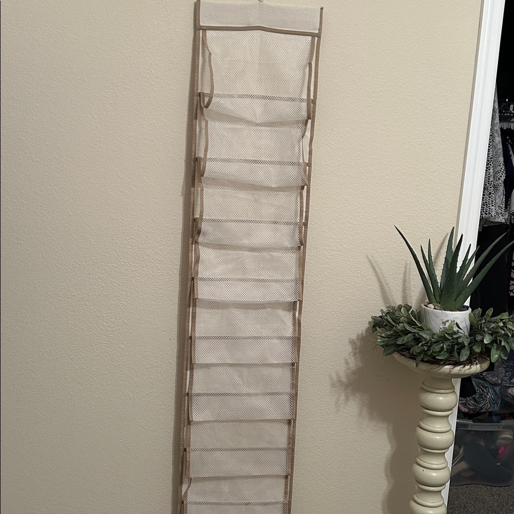 Hanging Beige Reversible Shoe and Handbag Organizer
